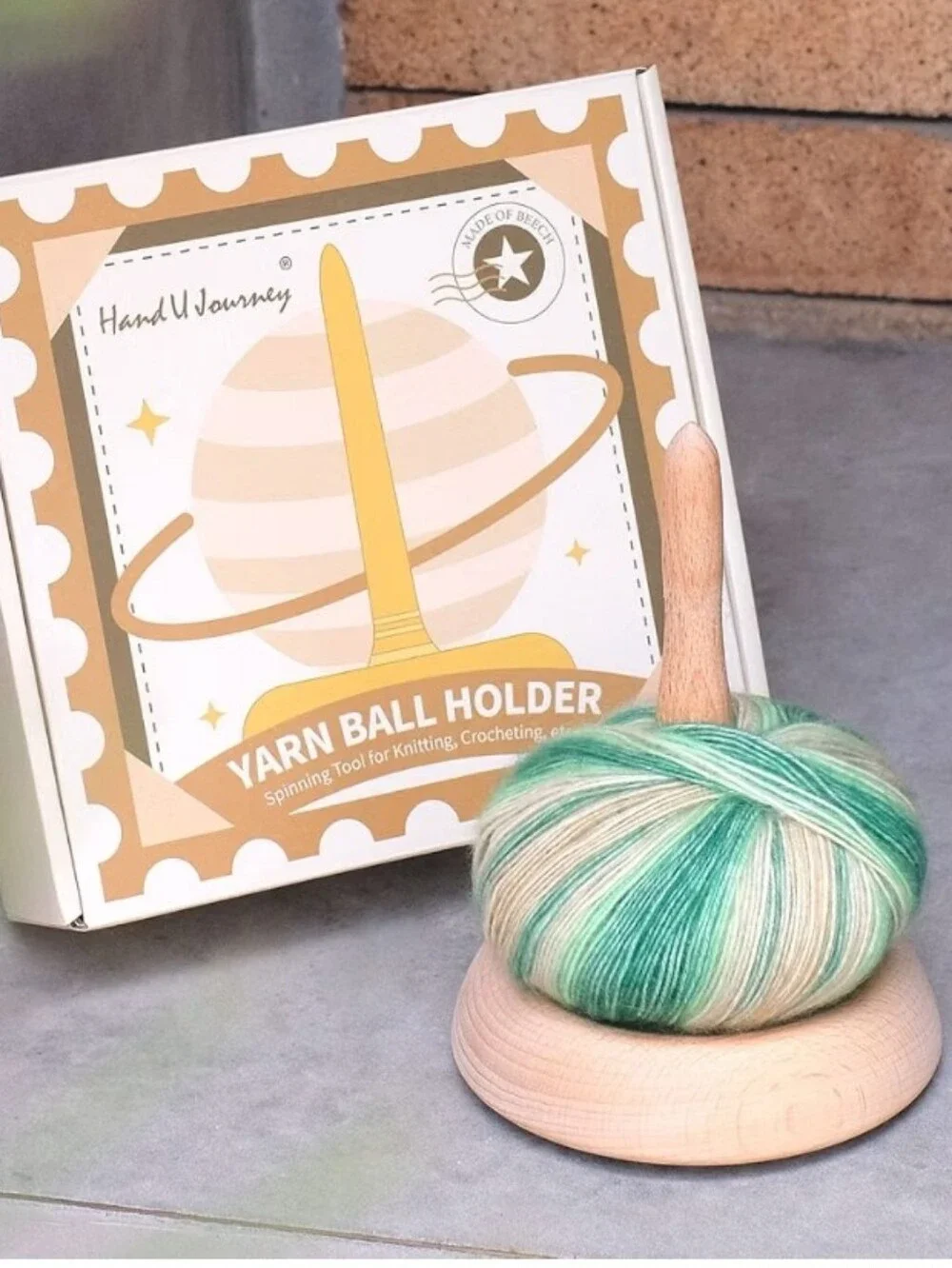 Yarn Ball Holder Made Of Beech NIB Spindle & Pedestal